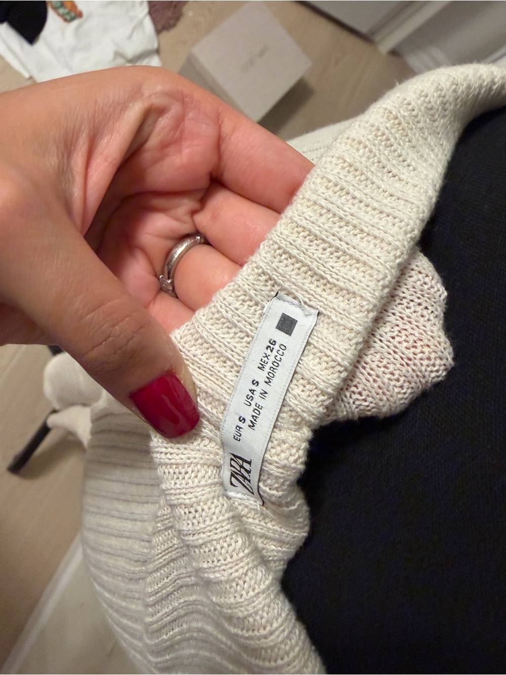 Zara Cream Wide-Leg Rib Knit Pants - Picture 3 of 3